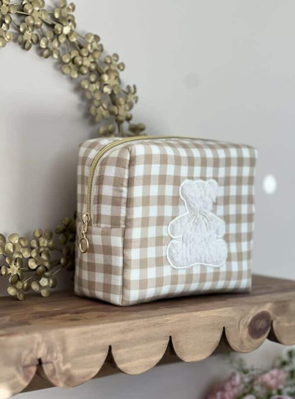 trousse de toilette vichy beige ourson