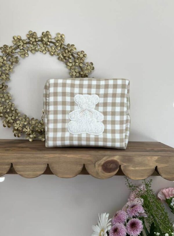 trousse de toilette vichy beige ourson