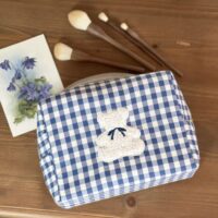 trousse de toilette vichy bleu ourson