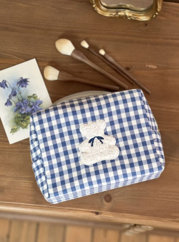 trousse de toilette vichy bleu ourson