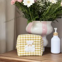 trousse de toilette vichy ocre ourson