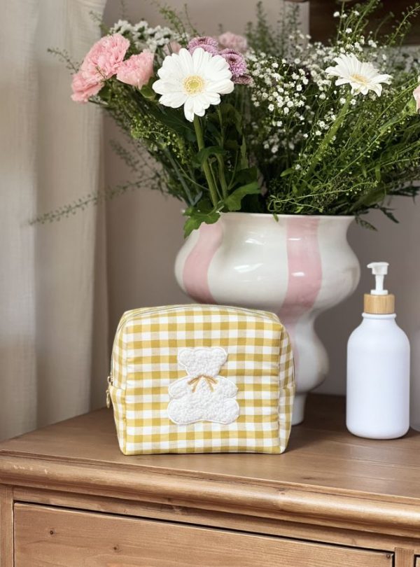 trousse de toilette vichy ocre ourson