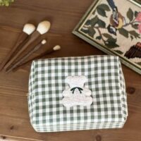 trousse de toilette vichy vert ourson