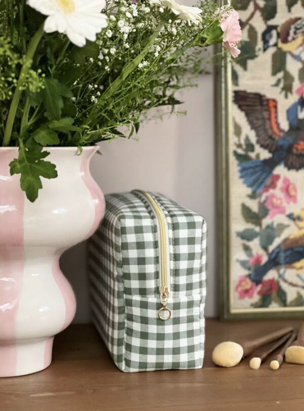 trousse de toilette vichy vert ourson