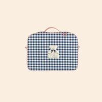 valisette cottage vichy bleu broderie ourson