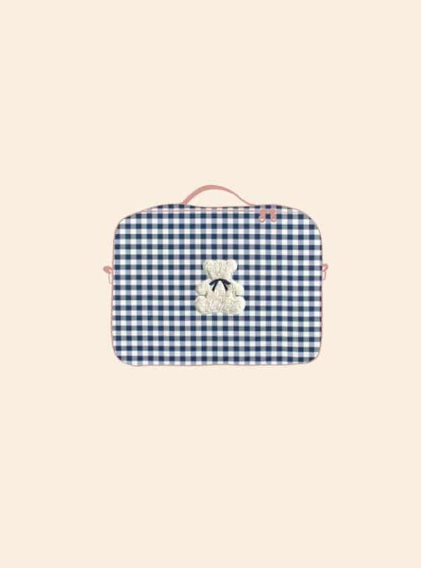 valisette cottage vichy bleu broderie ourson