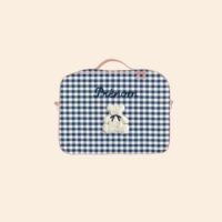 valisette cottage vichy bleu broderie ourson + prénom