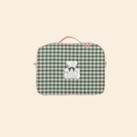 valisette cottage vichy vert broderie ourson