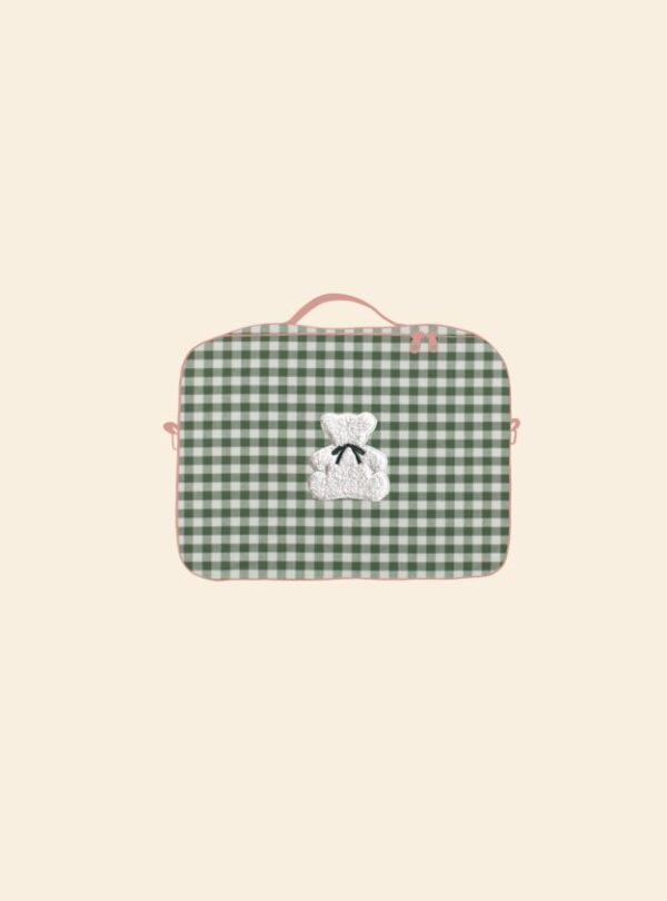 valisette cottage vichy vert broderie ourson