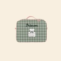 valisette cottage vichy vert broderie ourson + prénom