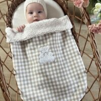 couverture bébé vichy beige avec broderie ourson
