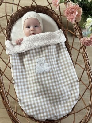 couverture bébé vichy beige avec broderie ourson