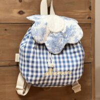 sac à dos enfant rabat fleur vichy et toile de jouy bleu