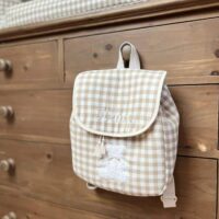 sac à dos enfant vichy beige broderie ourson et prénom