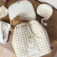 sac à dos enfant vichy beige broderie ourson et prénom