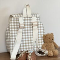 sac à dos enfant vichy beige broderie ourson et prénom
