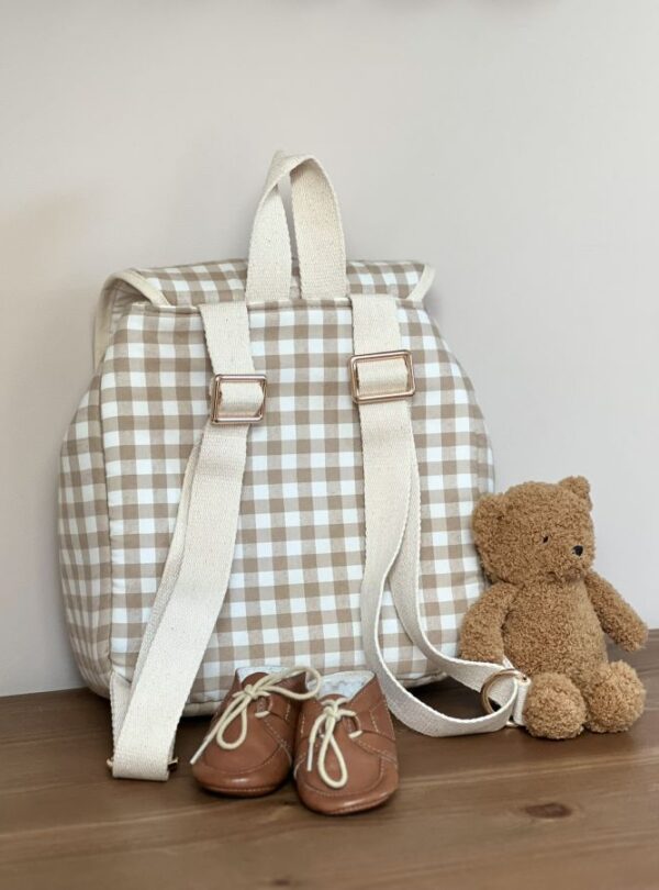 sac à dos enfant vichy beige broderie ourson et prénom