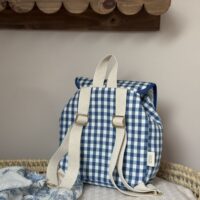 sac à dos enfant vichy bleu broderie ourson et prénom