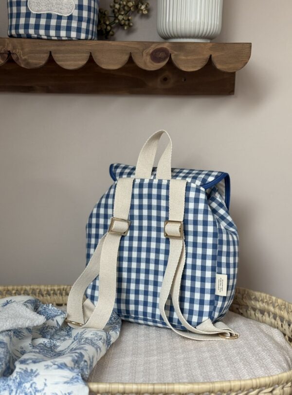 sac à dos enfant vichy bleu broderie ourson et prénom