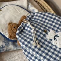 sac à dos enfant vichy bleu broderie ourson et prénom