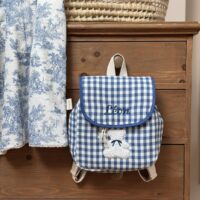 sac à dos enfant vichy bleu broderie ourson et prénom