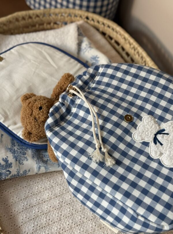 sac à dos enfant vichy bleu broderie ourson et prénom