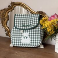 sac à dos enfant vichy vert personnalisé broderie ourson et prénom