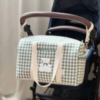 sac à langer cottage attaches poussette vichy vert ourson