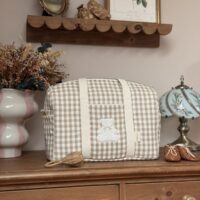 sac à langer vichy beige avec broderie ourson