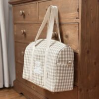 sac à langer vichy beige avec broderie ourson (5)