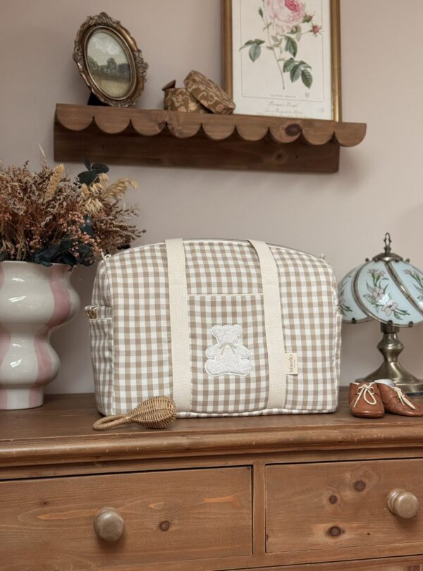 sac à langer vichy beige avec broderie ourson
