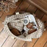 sac à langer vichy beige avec broderie ourson