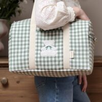 sac à langer vichy vert ourson porté
