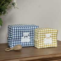 trousse de toilette cottage ourson vichy bleu et jaune