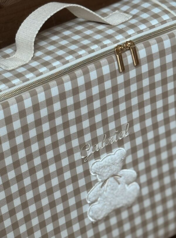 valisette enfant vichy beige broderie ourson personnalisé
