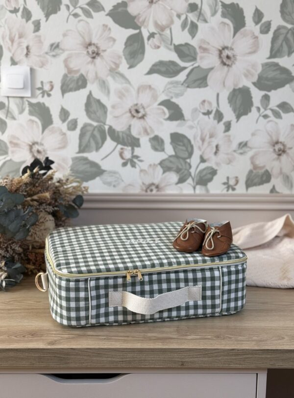 valisette naissance vichy vert personnalisé broderie