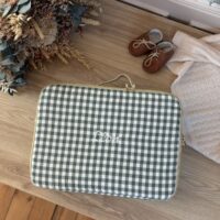 valisette naissance vichy vert personnalisé broderie