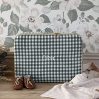 valisette naissance vichy vert personnalisé broderie
