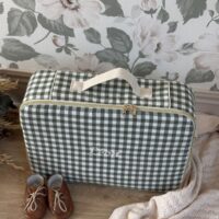 valisette naissance vichy vert personnalisé broderie