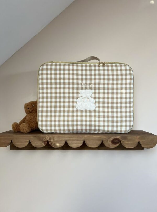 valisette vichy beige broderie ourson et prénom personnalisé