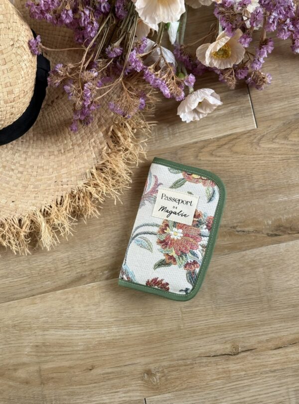 protège passeport personnalisé jacquard fleuri