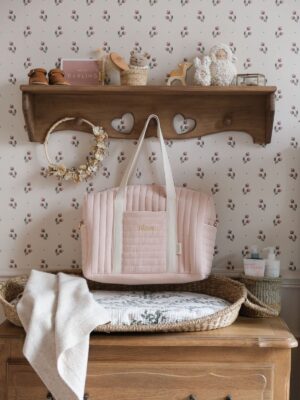 sac à langer matelassé gaze de coton beige rosé personnalisé avec broderie