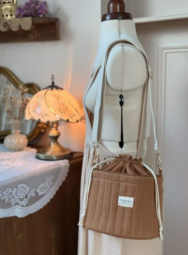 sac seau matelassé caramel