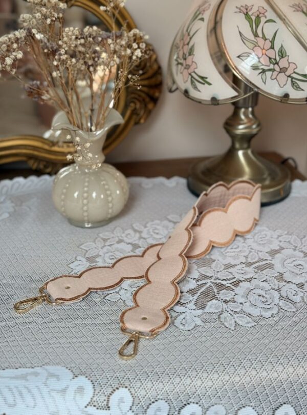 sangle festonné beige rosé et caramel