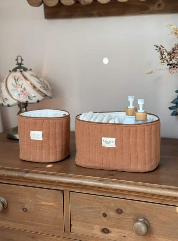 lot de deux panières matelassées caramel