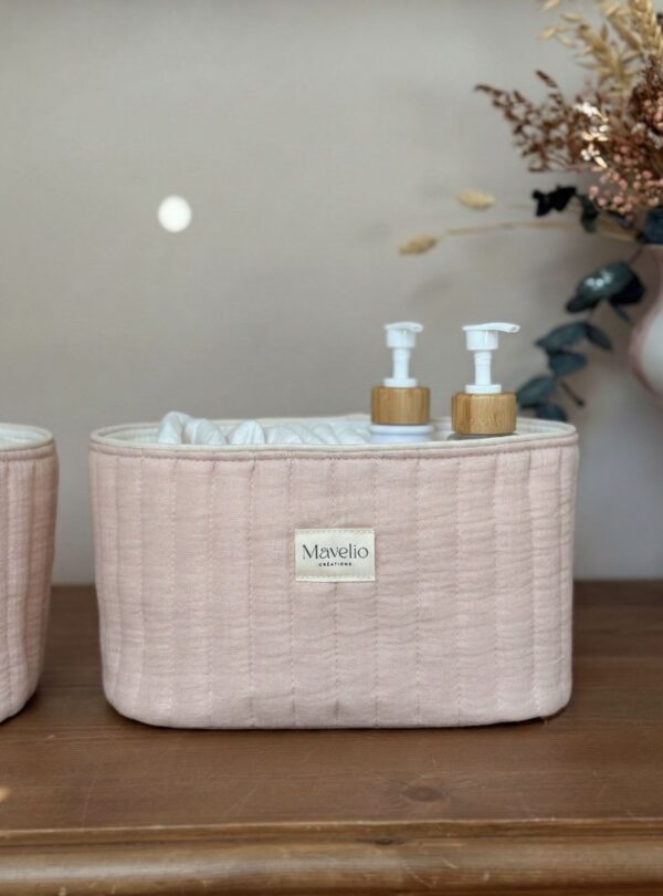 panières de rangement matelassé gaze de coton beige rosé (2) panières de rangement matelassé gaze de coton beige rosé
