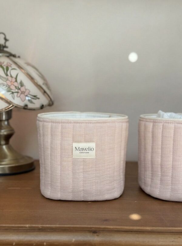 panières de rangement matelassé gaze de coton beige rosé (3) panières de rangement matelassé gaze de coton beige rosé