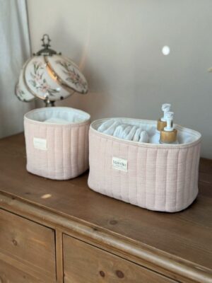 panières de rangement matelassé gaze de coton beige rosé