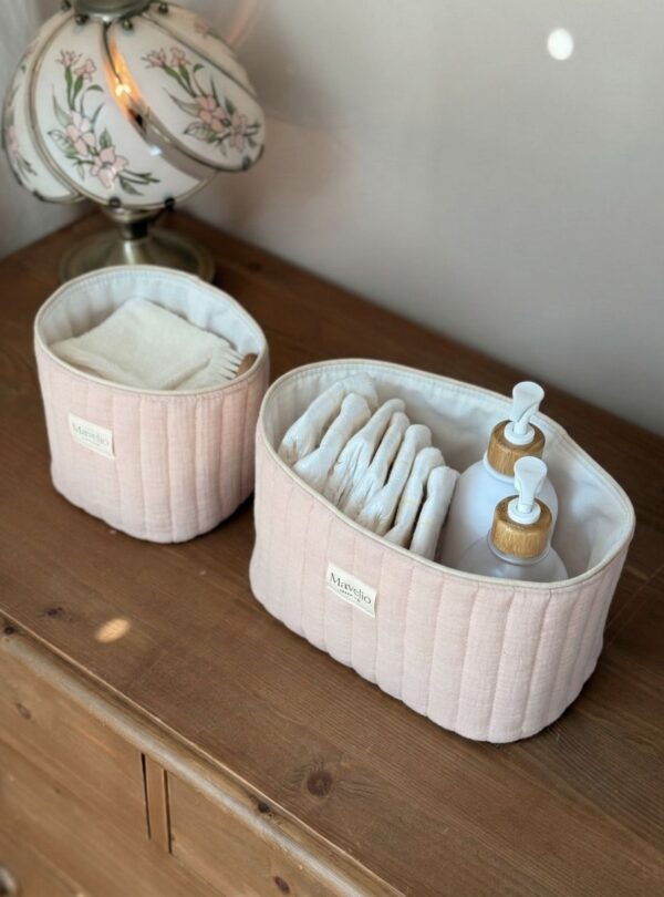 panières de rangement matelassé gaze de coton beige rosé (4) panières de rangement matelassé gaze de coton beige rosé