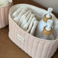 panières de rangement matelassé gaze de coton beige rosé